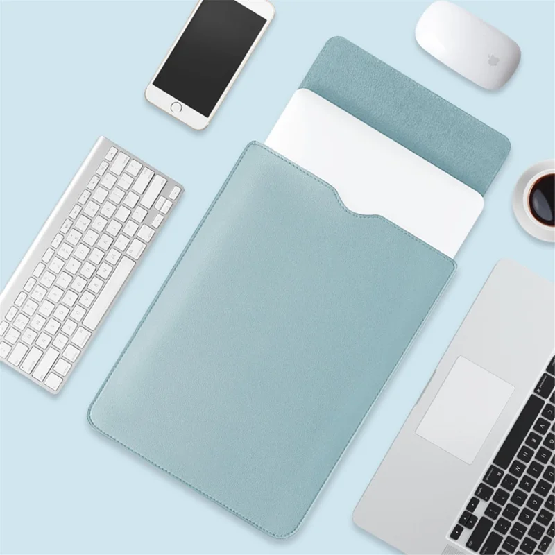 14-inch Waterproof PU Leather Laptop Bag Shockproof Notebook Carrying Pouch - Sky Blue