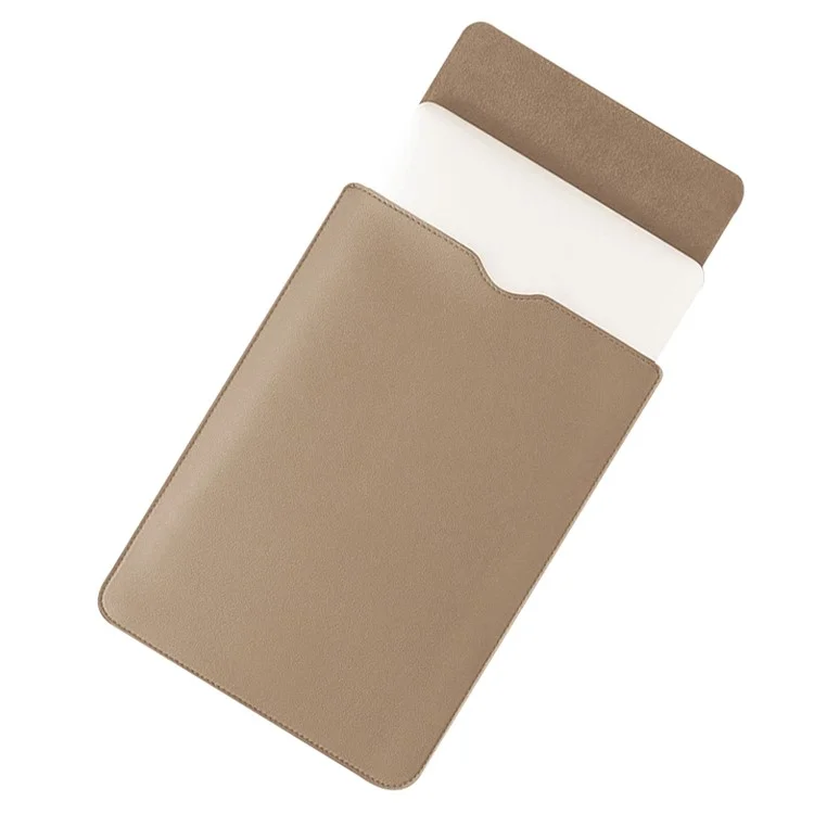 15-inch Ultra Thin Waterproof Laptop Bag Notebook PU Leather Carrying Pouch - Khaki