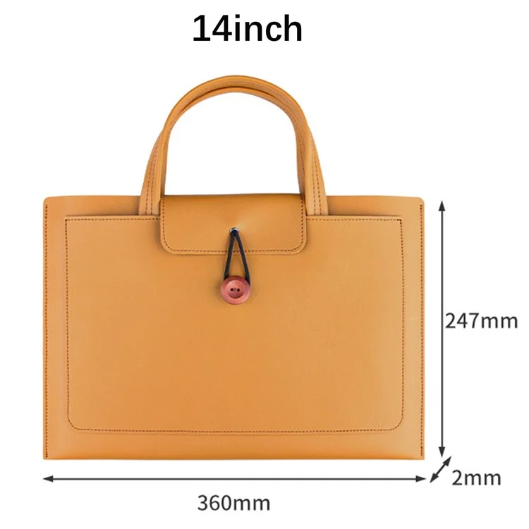 Bolso de mano para portátil de 14 pulgadas con hebilla de madera PU Leather Notebook Carrying Bag - Marrón