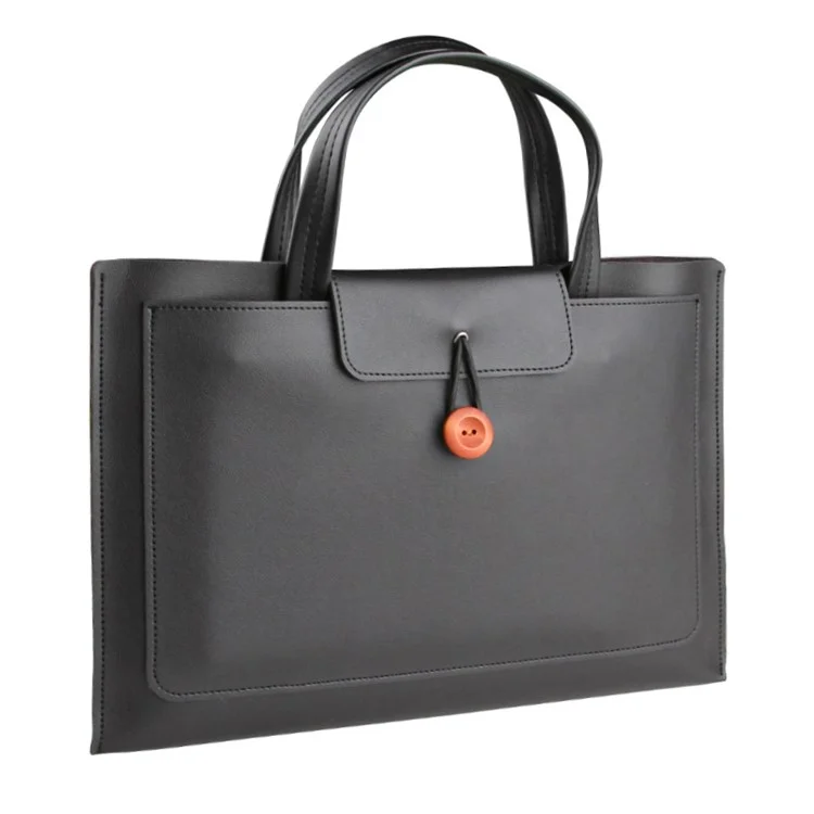 Sac à main pour ordinateur portable en cuir PU de 16 pouces avec boucle en bois anti-rayures - Noir