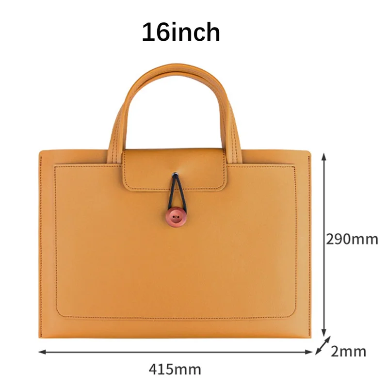 16-inch PU Leather Laptop Handbag Wooden Buckle Anti-scratch Notebook Bag - Light Grey