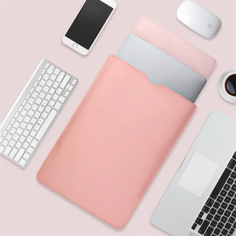 Bolsa para laptop de couro PU de 13 polegadas, forro macio, anti-arranhões - Milk Tea Pink