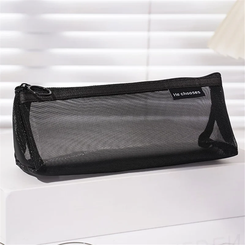 HE CHOOSES D047 Nylon Mesh Pencil Bag Student Triangular Stationery Storage Bag - Black