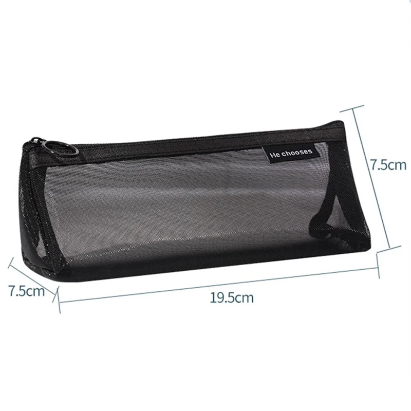 HE CHOOSES D047 Nylon Mesh Pencil Bag Student Triangular Stationery Storage Bag - Black