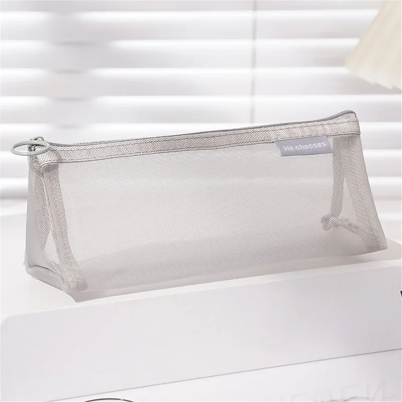 HE CHOOSES D047 Nylon Mesh Pencil Bag Student Triangular Stationery Storage Bag - Grey