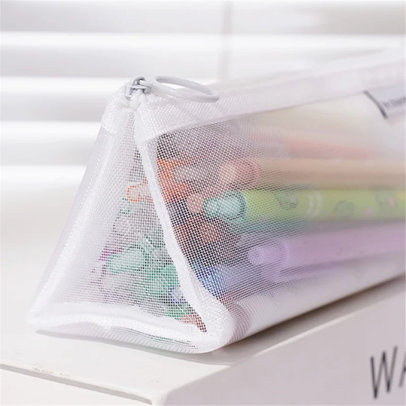 HE CHOOSES D047 Nylon Mesh Pencil Bag Student Triangular Stationery Storage Bag - Grey