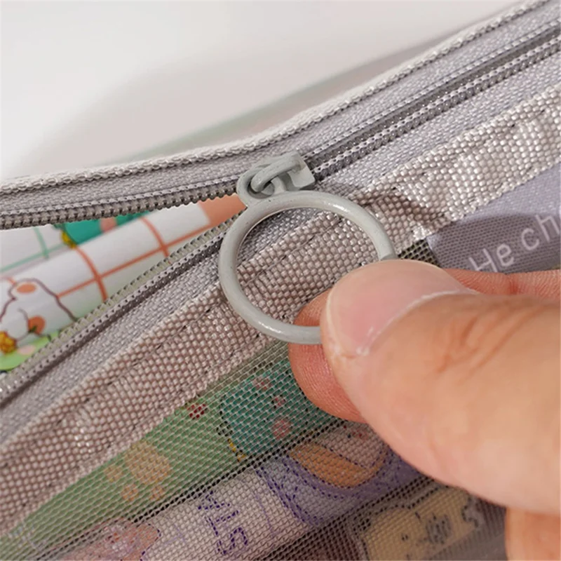 HE CHOOSES D047 Nylon Mesh Pencil Bag Student Triangular Stationery Storage Bag - Grey
