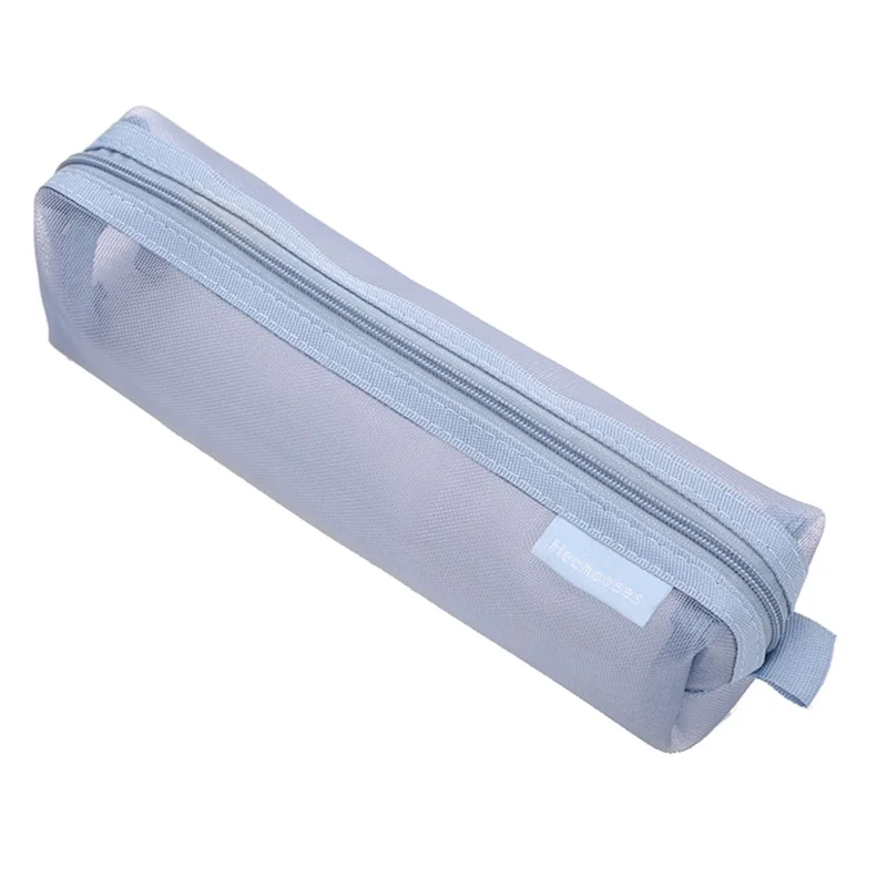 HE CHOOSES D049 Medium Square Mesh Astuccio per matite in nylon, portatile, per cancelleria - Blu grigio