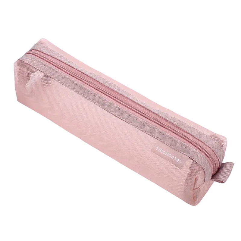 HE CHOOSES D049 Medium Square Mesh Pencil Bag Nylon Portable Stationery Pouch - Deep Pink
