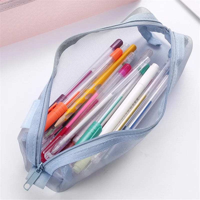 HE CHOOSES D049 Medium Square Mesh Pencil Bag Nylon Portable Stationery Pouch - Deep Pink