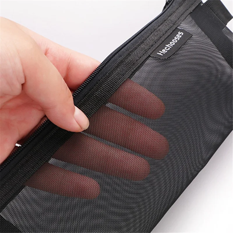 HE CHOOSES D034 Nylon Mesh Pencil Storage Bag Student Stationery Bag - Grey