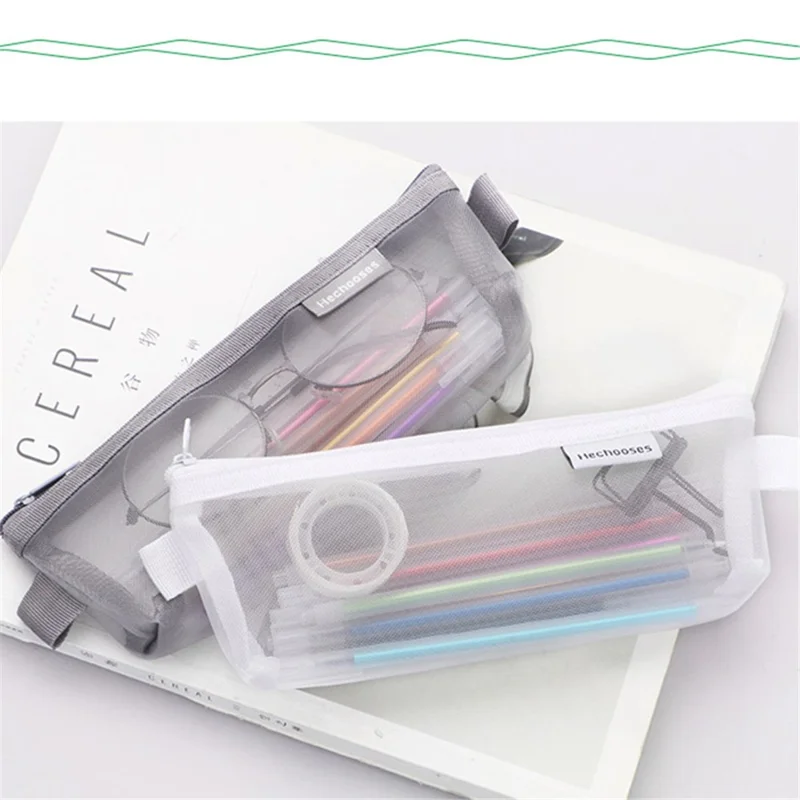 HE CHOOSES D034 Nylon Mesh Pencil Storage Bag Student Stationery Bag - Grey