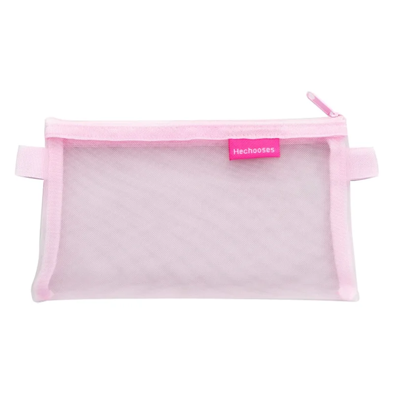 HE CHOOSES D033 Nylon Mesh Pencil Case Stationery Bag School Supplies, Size S - Pink