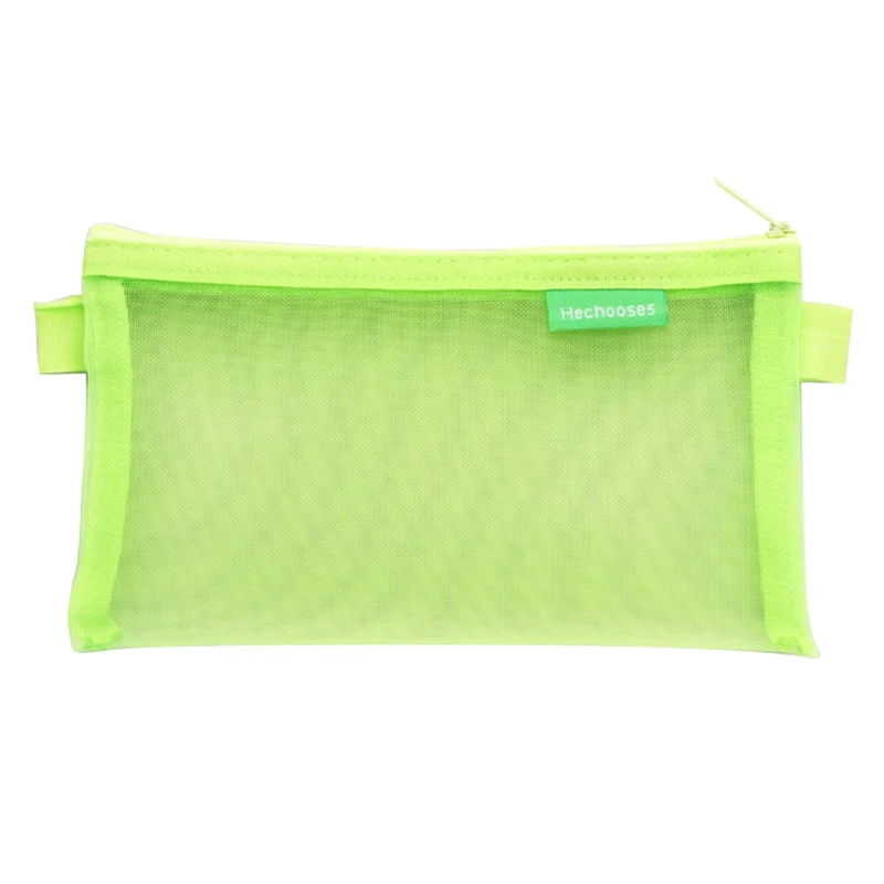 HE CHOOSES D033 Nylon Mesh Pencil Case Stationery Bag School Supplies, Size S - Green