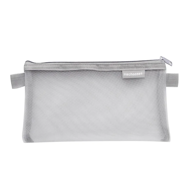 HE CHOOSES D033 Nylon Mesh Pencil Case Stationery Bag School Supplies, Size S - Grey