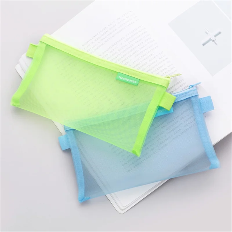 HE CHOOSES D033 Nylon Mesh Pencil Case Stationery Bag School Supplies, Size S - Grey