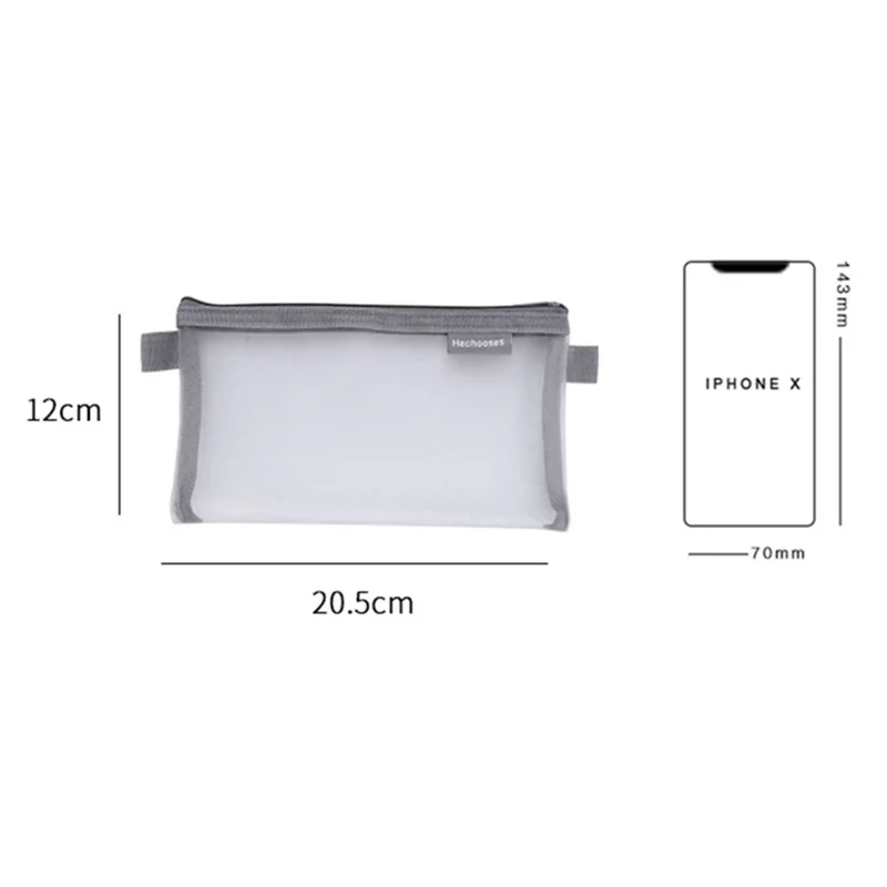 HE CHOOSES D033 Nylon Mesh Pencil Case Stationery Bag School Supplies, Size S - Grey Blue