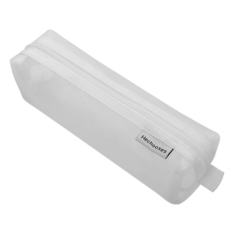 HE CHOOSES D037 Large Square Mesh Pencil Bag Nylon Stationery Storage Bag - White