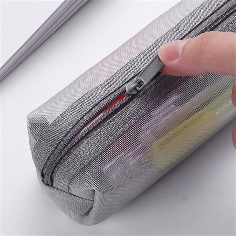 HE CHOOSES D037 Large Square Mesh Pencil Bag Nylon Stationery Storage Bag - White