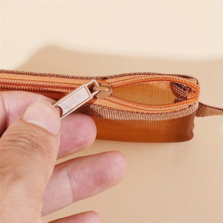 HE CHOOSES D013 Nylon Coin Purse Square Mesh Storage Bag Mini Zipper Pouch - Caramel Brown