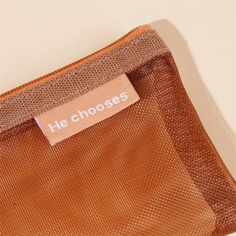 HE CHOOSES D013 Nylon Coin Purse Square Mesh Storage Bag Mini Zipper Pouch - Caramel Brown