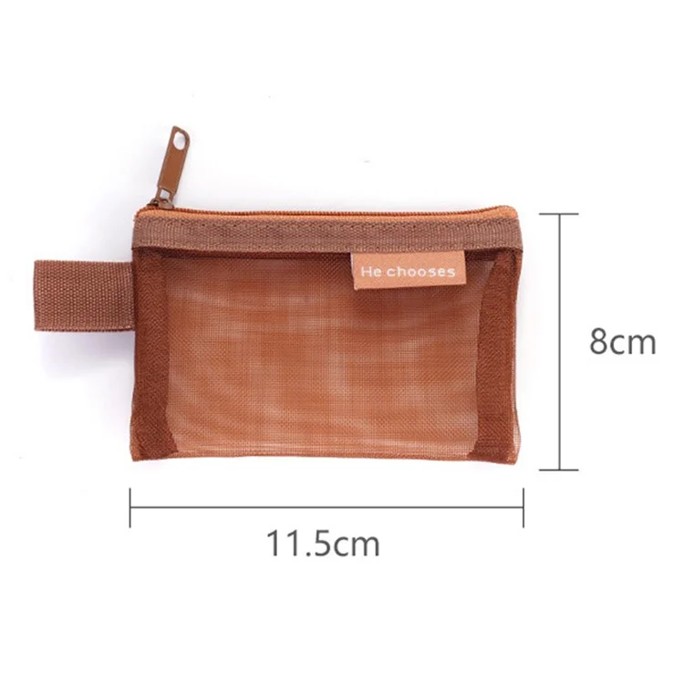 HE CHOOSES D013 Nylon Coin Purse Square Mesh Storage Bag Mini Zipper Pouch - Caramel Brown