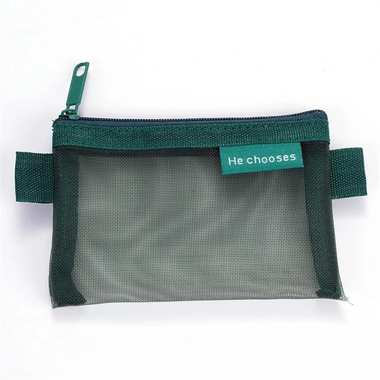 HE CHOOSES D013 Nylon Coin Purse Square Mesh Storage Bag Mini Zipper Pouch - Blackish Green