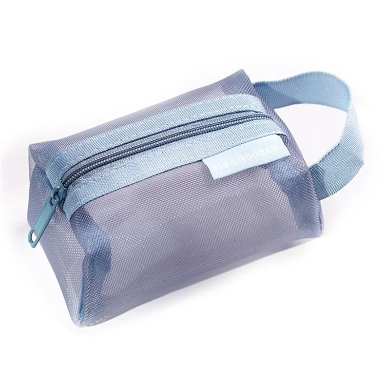 HE CHOOSES D050 Three-Dimensional Square Mesh Coin Purse Storage Bag, Size S - Grey Blue