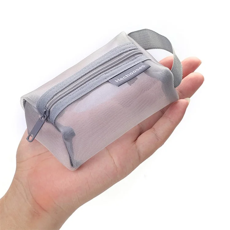 HE CHOOSES D050 Three-Dimensional Square Mesh Coin Purse Storage Bag, Size S - Grey Blue