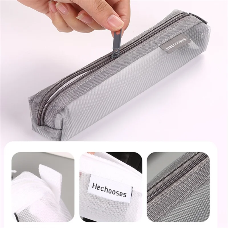 HE CHOOSES D016 Mini Square Mesh Nylon Pencil Bag Student Stationery Storage Bag - Grey