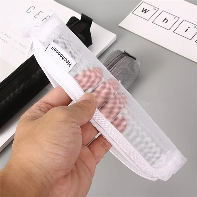 HE CHOOSES D016 Mini Square Mesh Nylon Pencil Bag Student Stationery Storage Bag - Grey