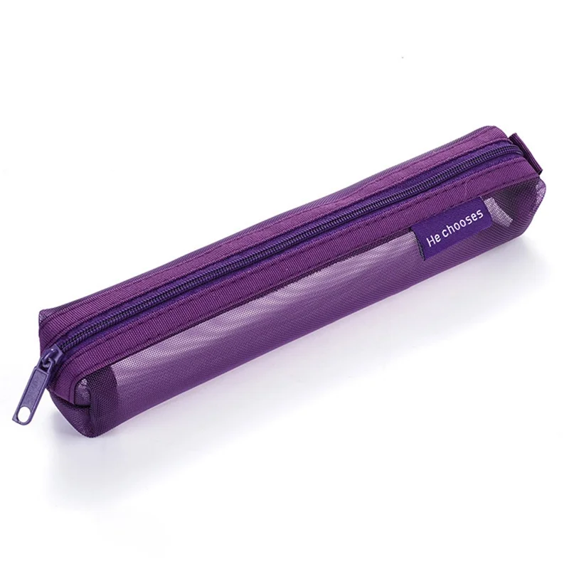 HE CHOISIT D016 Mini Sac à crayon carré en maille de nylon Sac de rangement pour fournitures scolaires - Violet 
