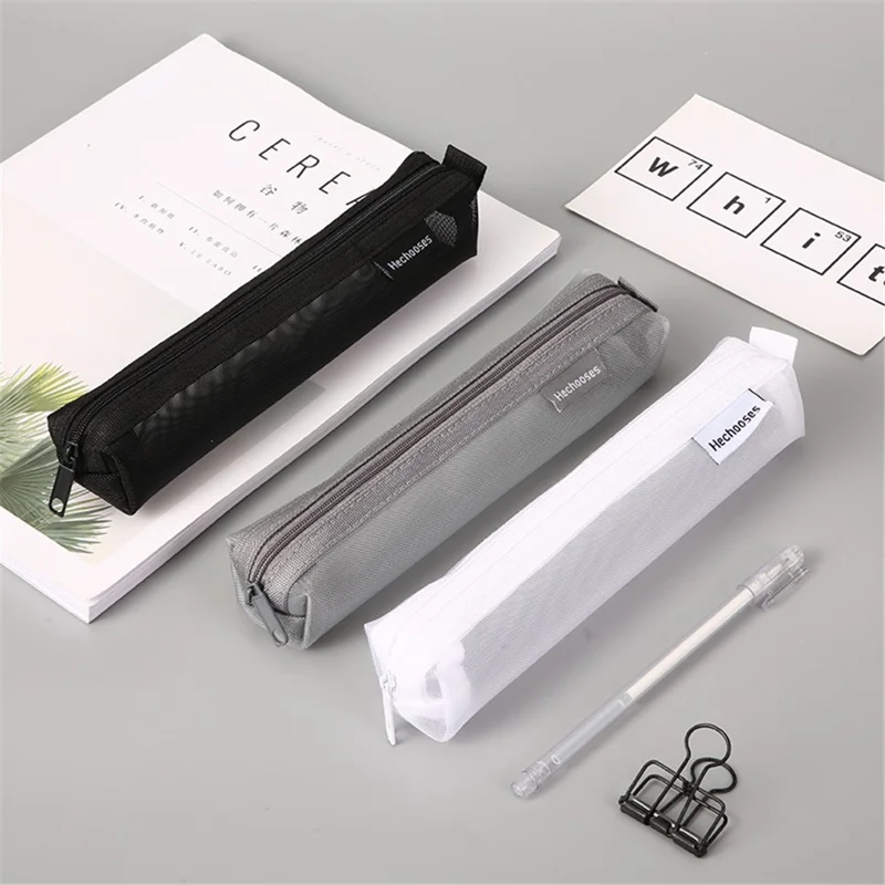 HE CHOOSES D016 Mini Square Mesh Nylon Pencil Bag Student Stationery Storage Bag - Black