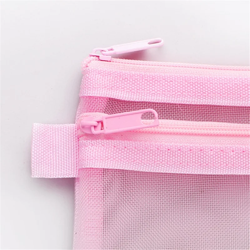 HE CHOOSES D005 Double Layer Nylon Mesh Student Stationery Storage Bag - Wine Red