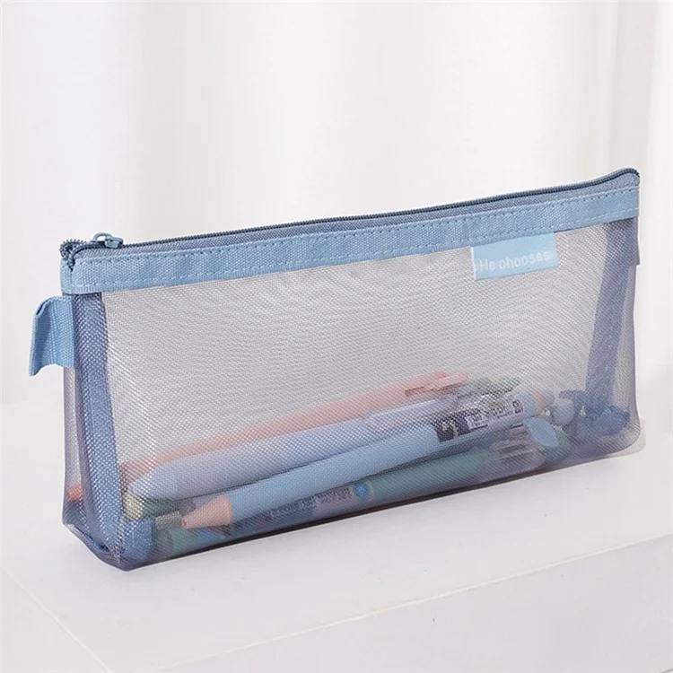 HE CHOOSES D001 Nylon Mesh Pencil Case Student Stationery Storage Bag - Blau