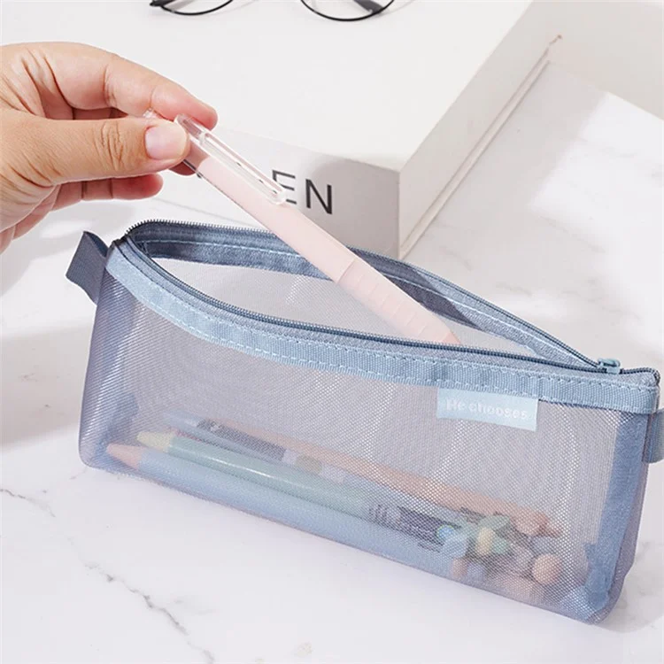 HE CHOOSES D001 Nylon Mesh Pencil Case Student Stationery Storage Bag - Blue