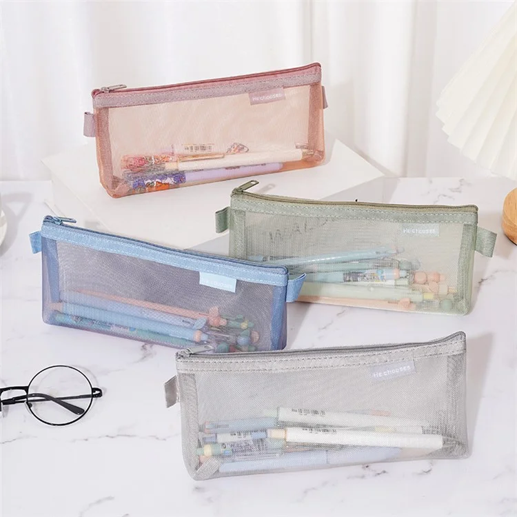 HE CHOOSES D001 Nylon Mesh Pencil Case Student Stationery Storage Bag - Blau