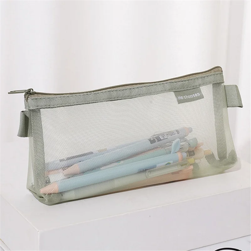 HE CHOOSES D001 Nylon Mesh Pencil Case Student Stationery Storage Bag - Matcha Green