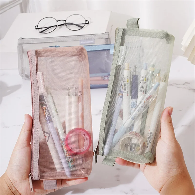 HE CHOOSES D001 Nylon Mesh Pencil Case Student Stationery Storage Bag - Matcha Green