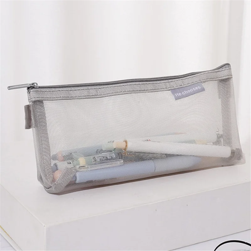 HE CHOOSES D001 Nylon Mesh Pencil Case Student Stationery Storage Bag - Grey