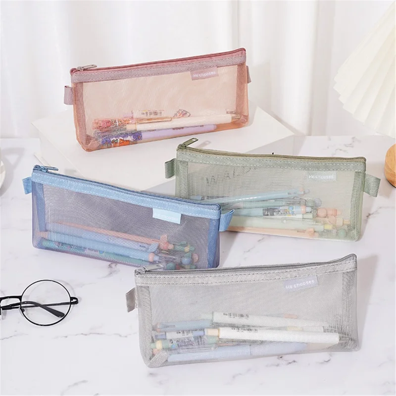 HE CHOOSES D001 Nylon Mesh Pencil Case Student Stationery Storage Bag - Grey