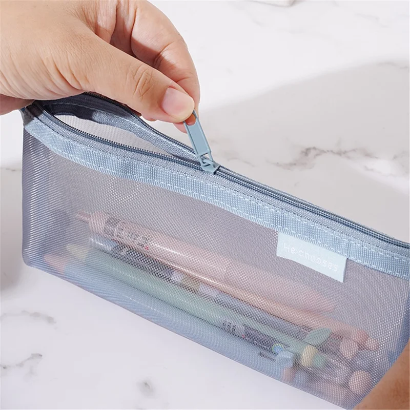 HE CHOOSES D001 Nylon Mesh Pencil Case Student Stationery Storage Bag - Grey