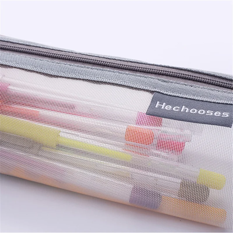 HE CHOOSES D048 Nylon Mesh Student Pencil Stationery Storage Bag with Hand Strap - Grey