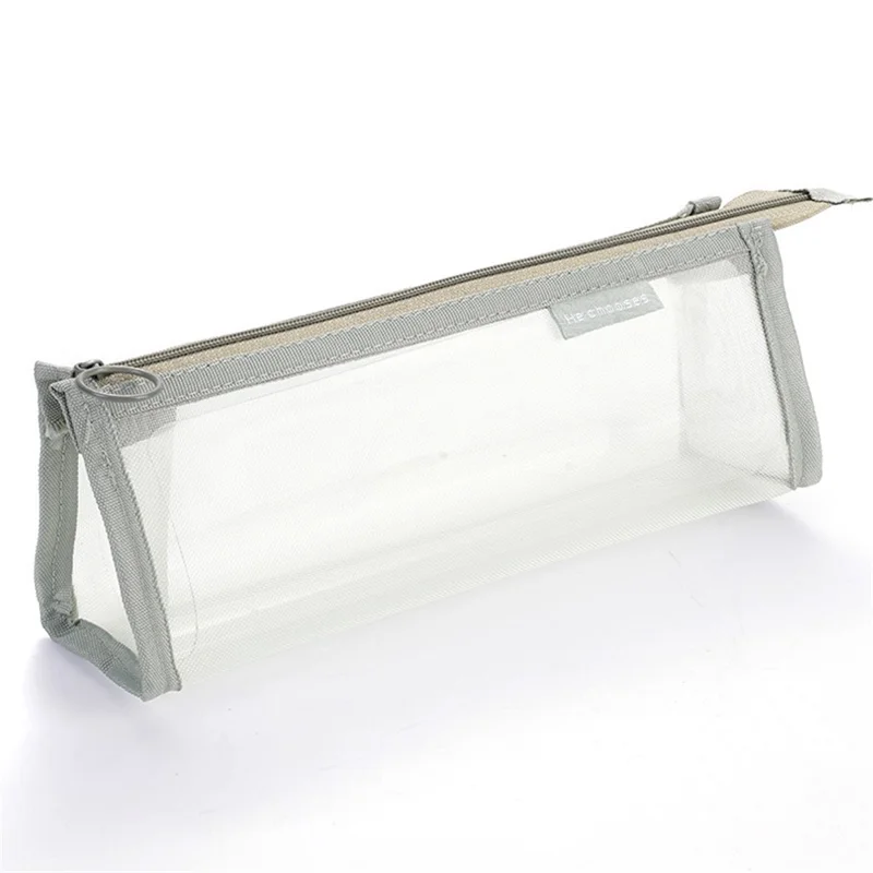 D002 Zipper Pencil Case Clear Mesh Pencil Pouch Stationery Cosmetic Nylon Storage Bag - Matcha Green