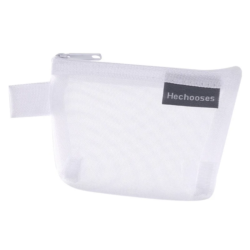 HE CHOOSES D015 Nylon Mesh Coin Purse Keys Cards Zipper Storage Bag - White