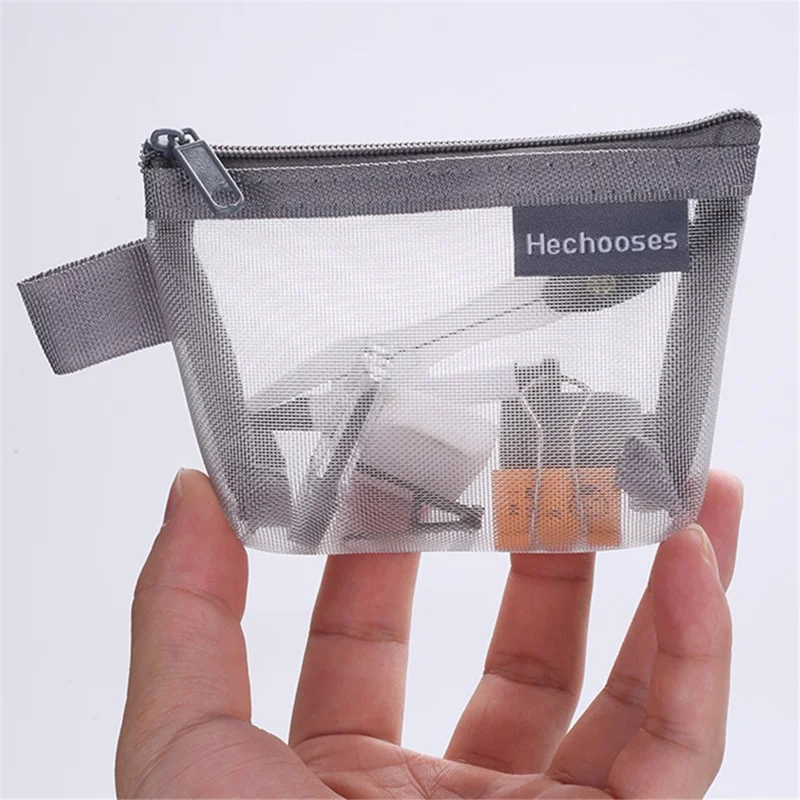 HE CHOOSES D015 Nylon Mesh Coin Purse Keys Cards Zipper Storage Bag - White