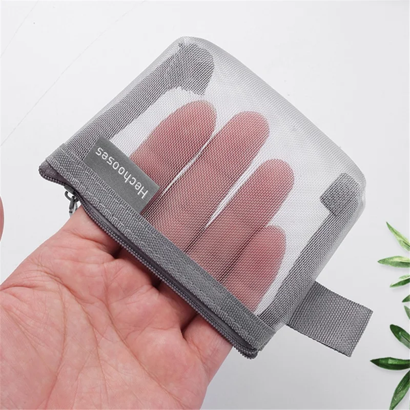 HE CHOOSES D015 Nylon Mesh Coin Purse Keys Cards Zipper Storage Bag - White