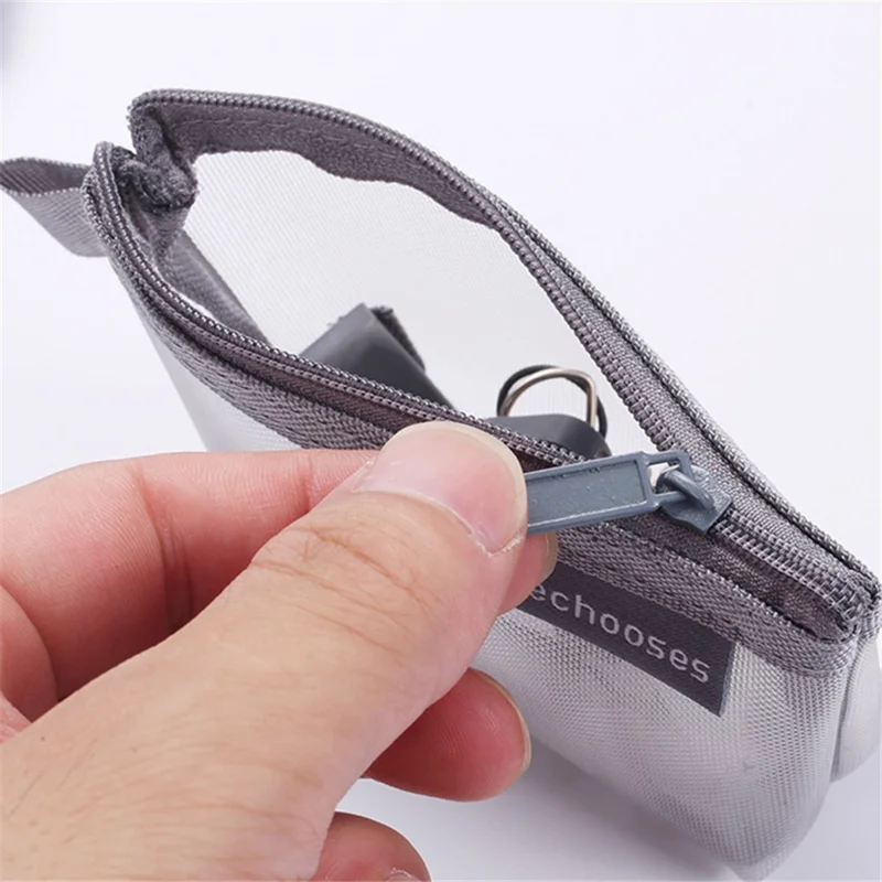 HE CHOOSES D015 Nylon Mesh Coin Purse Keys Cards Zipper Storage Bag - White