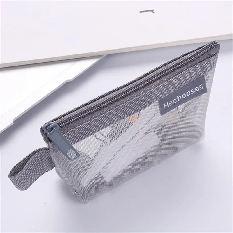 HE CHOOSES D015 Nylon Mesh Coin Purse Keys Cards Zipper Storage Bag - White