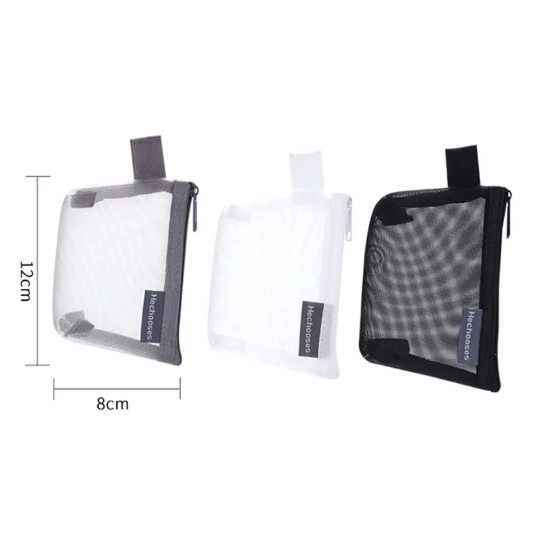 HE CHOOSES D015 Nylon Mesh Coin Purse Keys Cards Zipper Storage Bag - White
